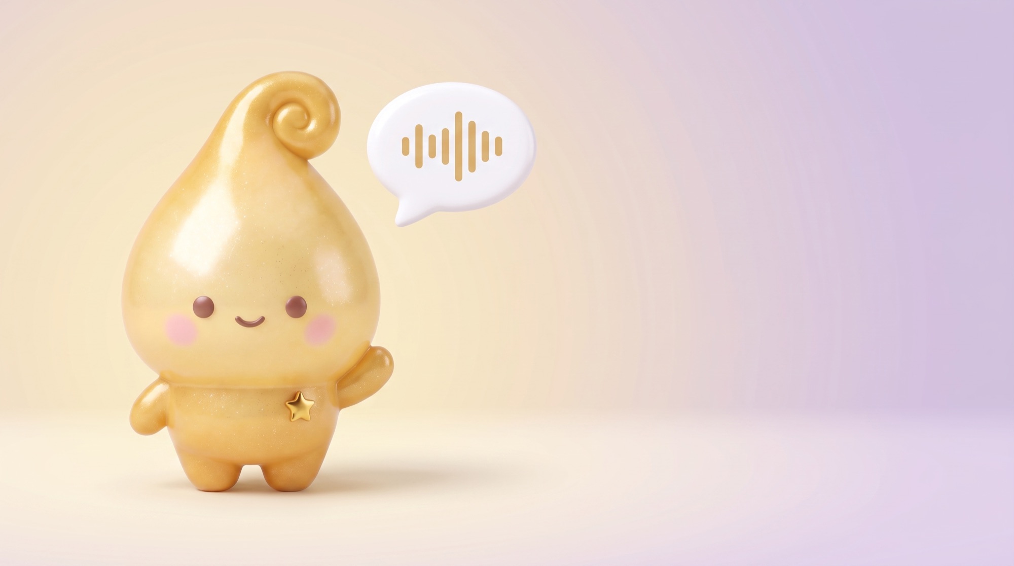 The gold Dew Crew character with a speech bubble and soundwave, representing voice capture.
